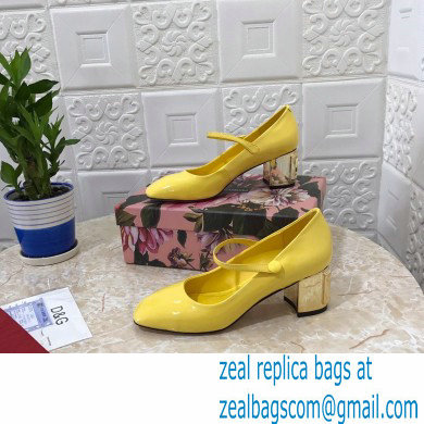 Dolce  &  Gabbana Heel 6.5cm Patent Leather Mary Janes Yellow with DG Karol Heel 2021